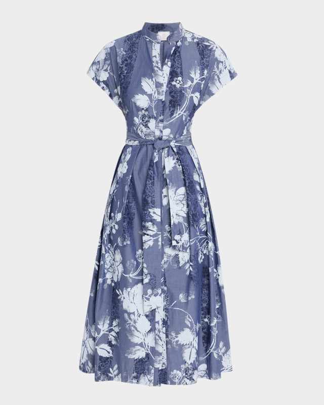 Pleated Floral-Print Cotton Midi Dress